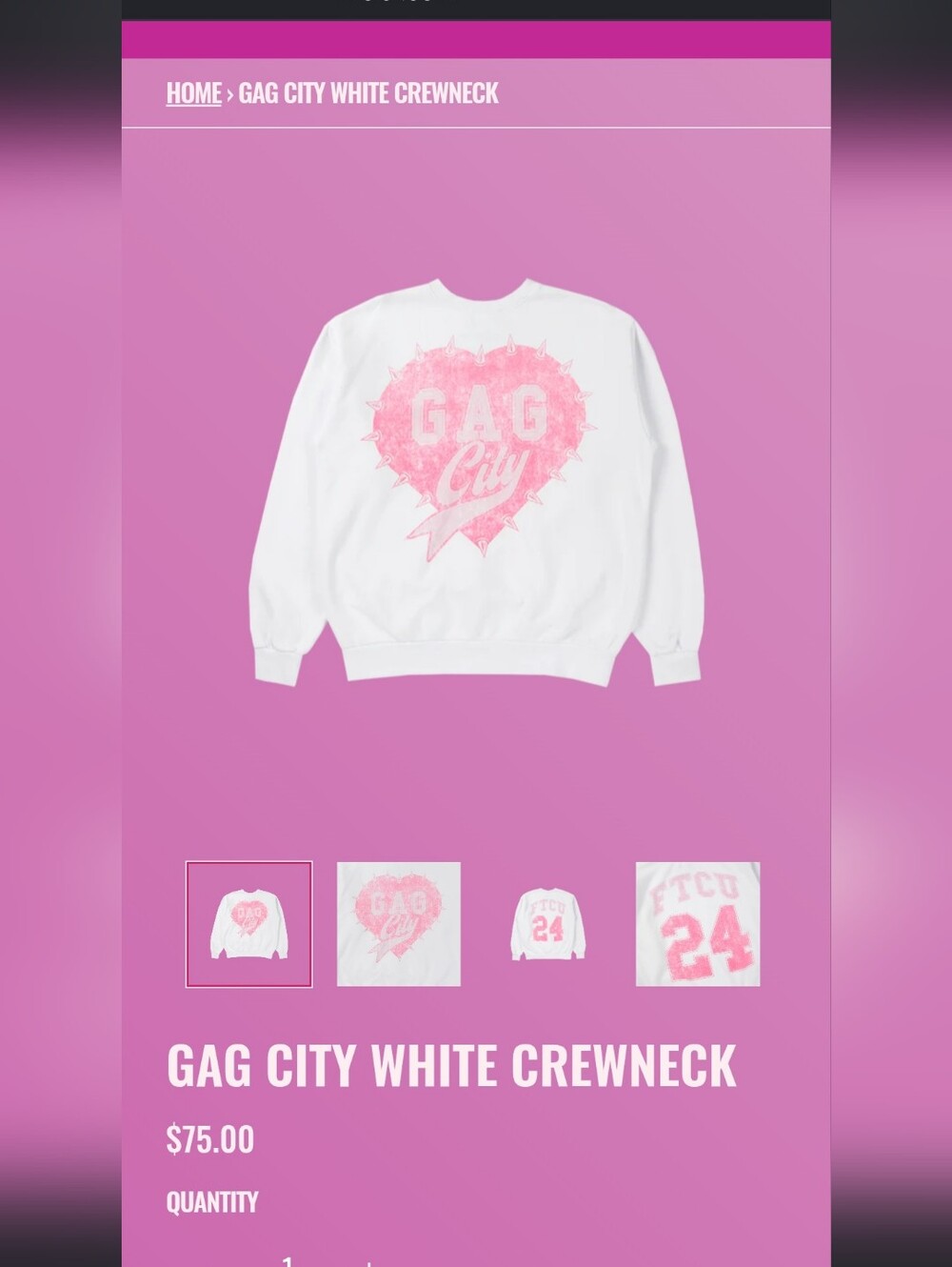Gag City White Crewneck Sweatshirt - Pink Heart Graphic